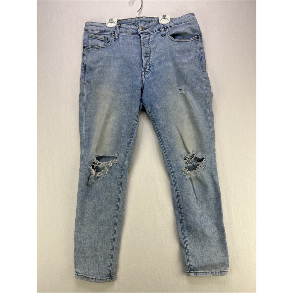 Old Navy OG Straight High Rise Jeans Womens 12 Light Wash Distressed Stretch